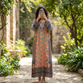 S/M Crystal Silky Digital Kaftan Printed 54"Long Jalabiya