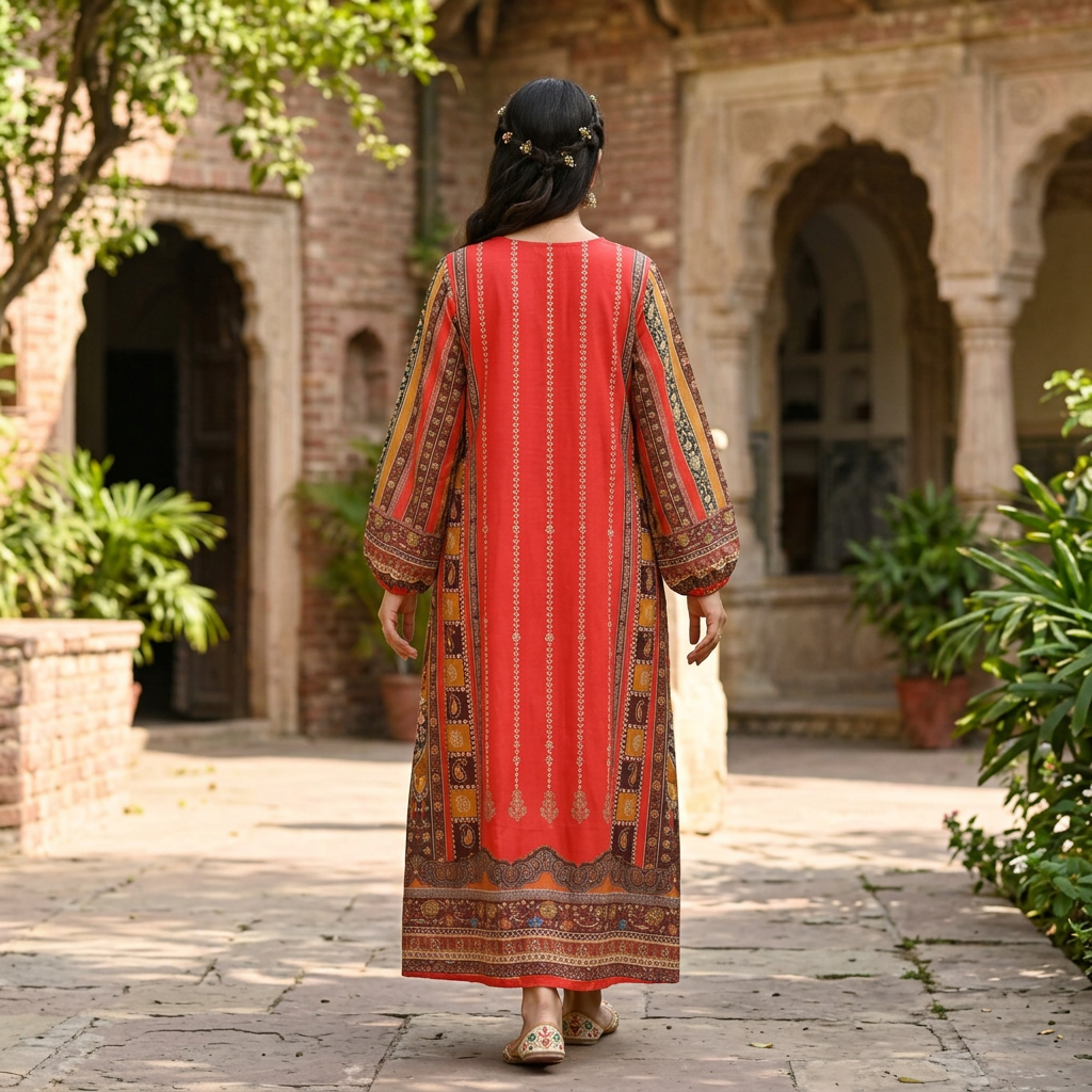 2XL/3XL Crystal Silky Digital Kaftan Printed 55"Long Jalabiya