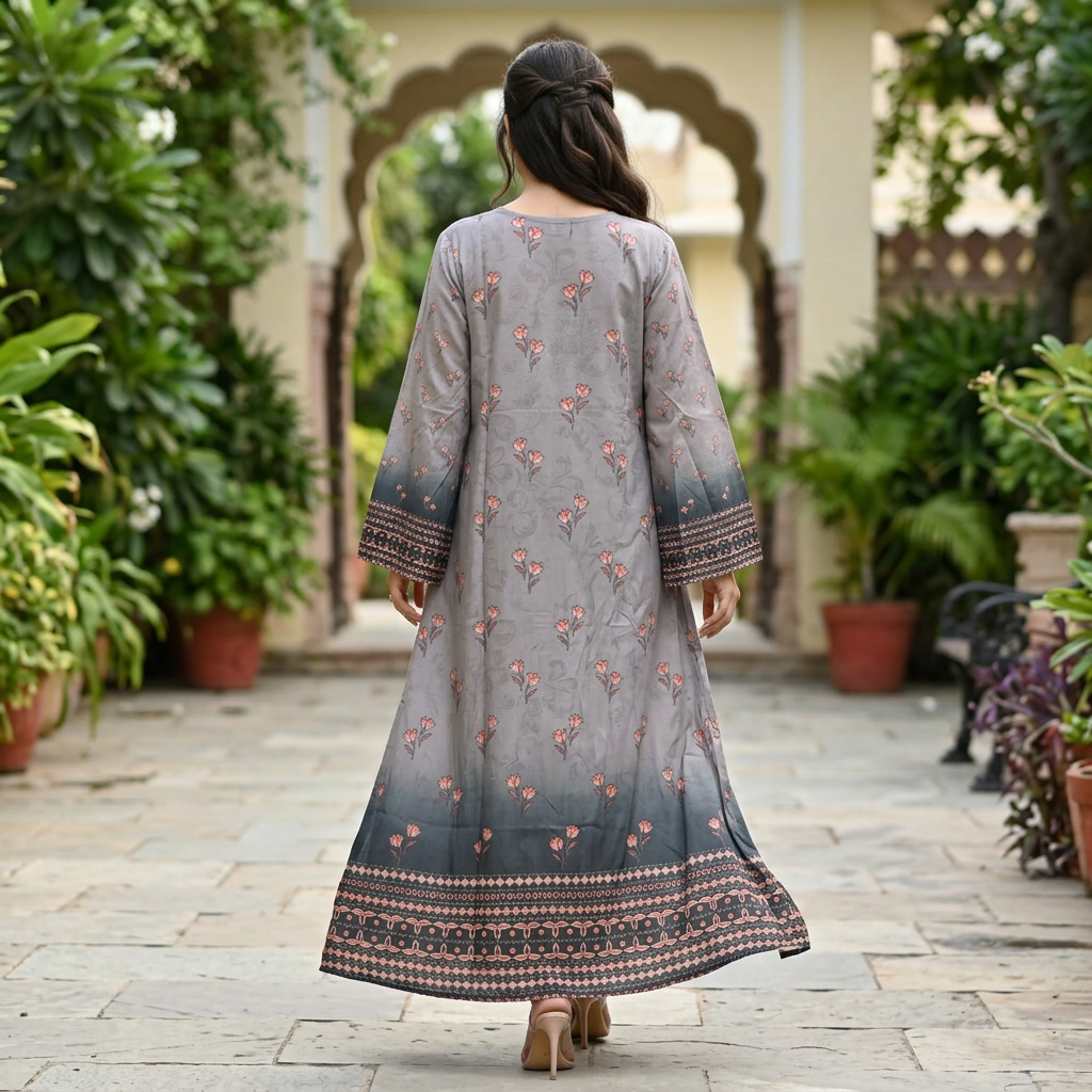 2XL/3XL Crystal Silky Digital Kaftan Printed 54"Long Jalabiya