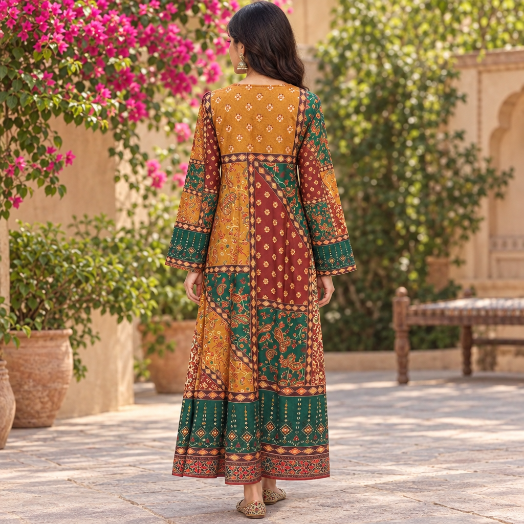S/M Crystal Silky Digital Kaftan Printed 55"Long Jalabiya
