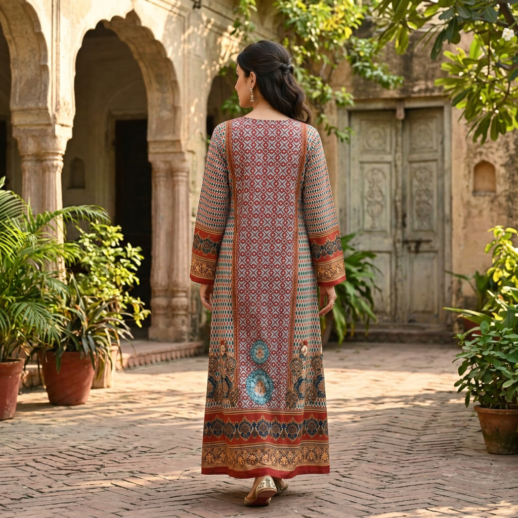 L/XL Crystal Silky Digital Kaftan Printed 55" Long Jalabiya