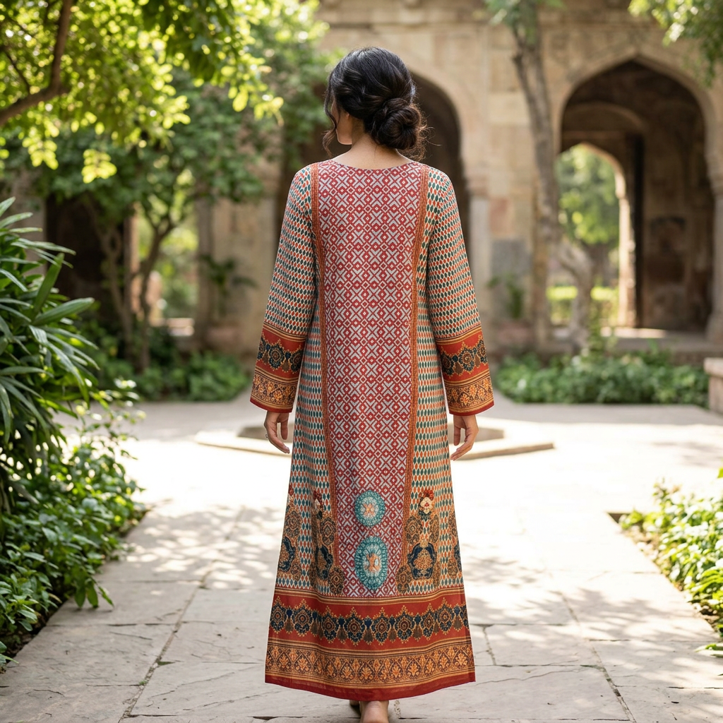 L/XL Crystal Silky Digital Kaftan Printed 55" Long Jalabiya
