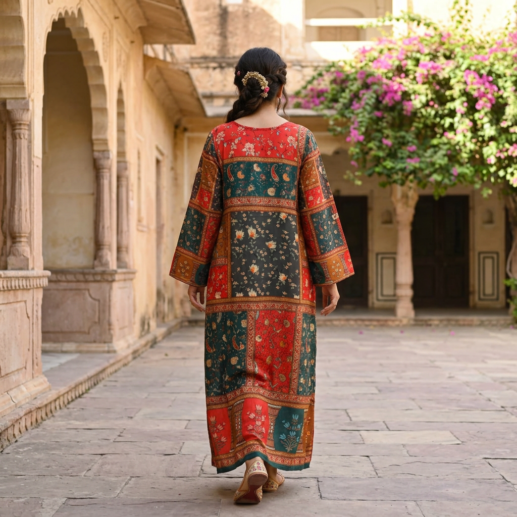 L/XL Crystal Silky Digital Kaftan Printed 55" Long Jalabiya