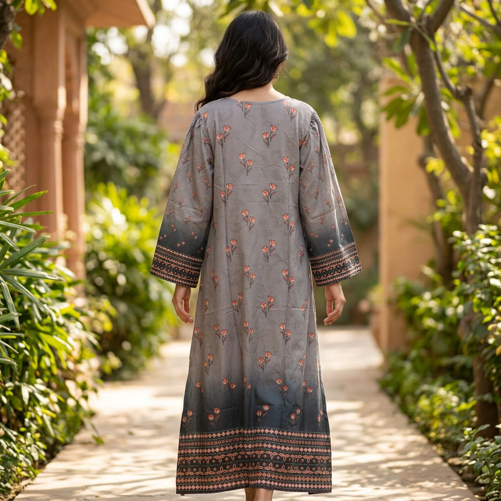 L/XL Crystal Silky Digital Kaftan Printed 56" Long Jalabiya
