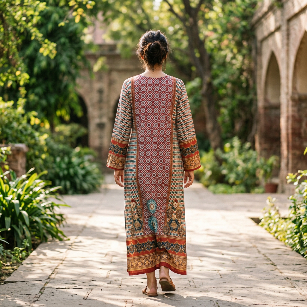 S/M Crystal Silky Digital Kaftan Printed 55"Long Jalabiya