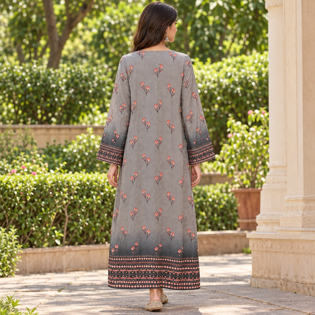 2XL/3XL Crystal Silky Digital Kaftan Printed 55"Long Jalabiya