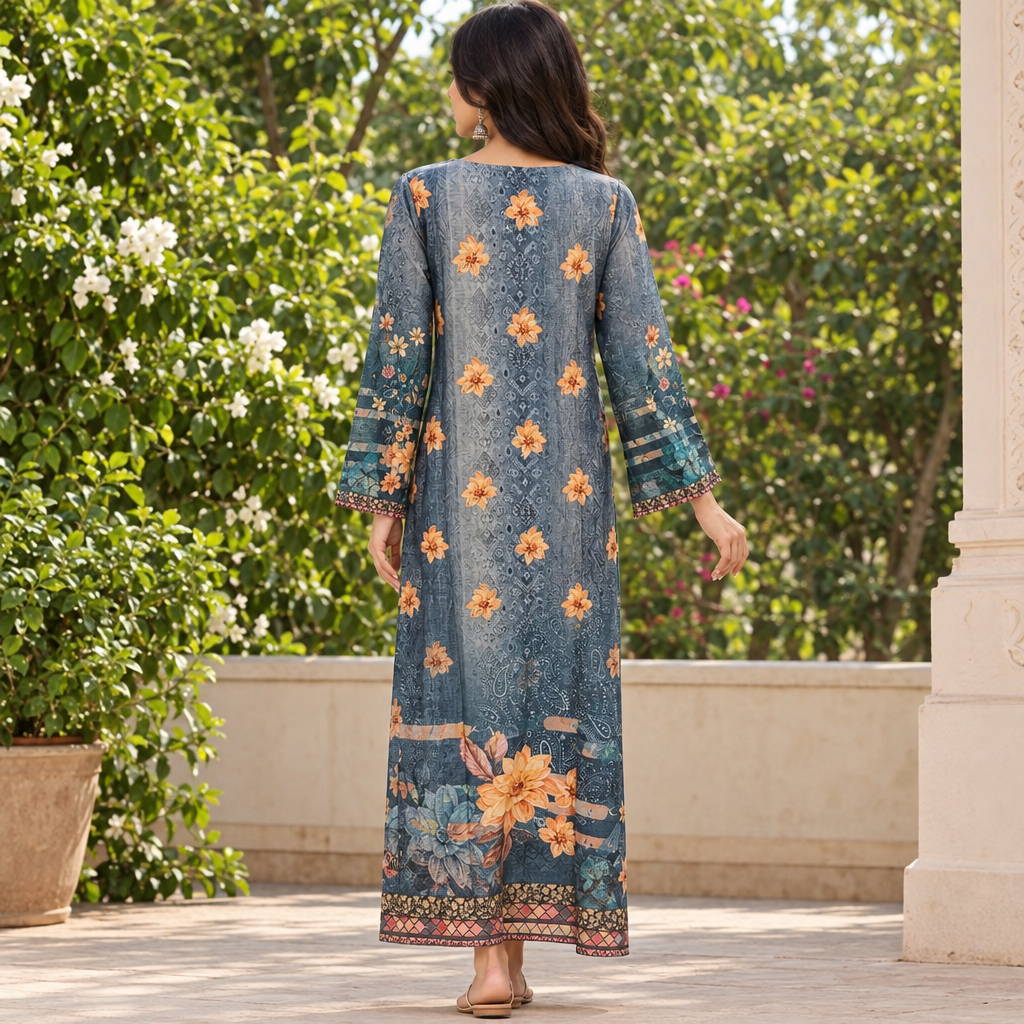 2XL/3XL Crystal Silky Digital Kaftan Printed 55"Long Jalabiya