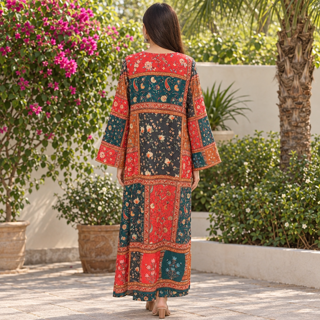 2XL/3XL Crystal Silky Digital Kaftan Printed 55"Long Jalabiya