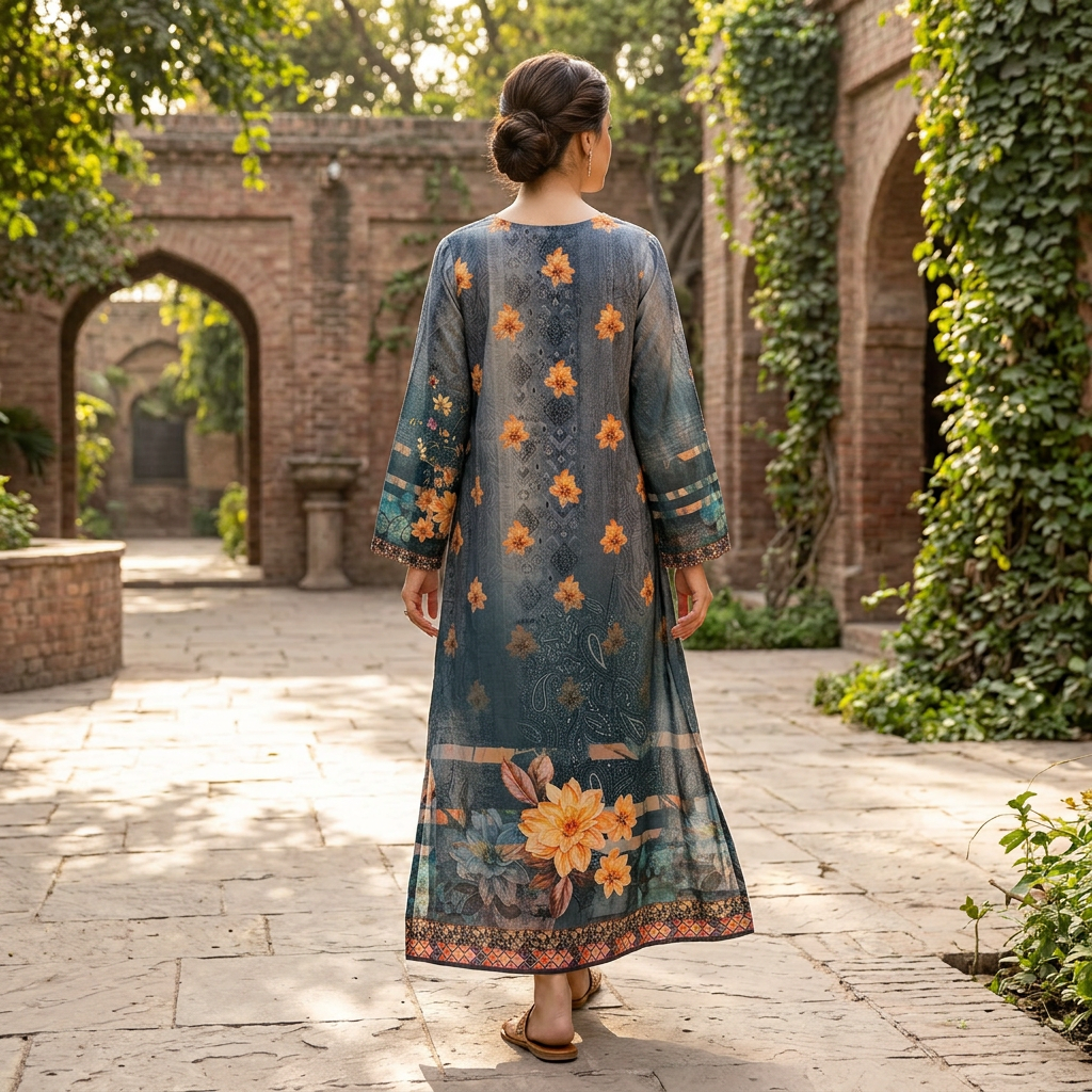 2XL/3XL Crystal Silky Digital Kaftan Printed 54"Long Jalabiya