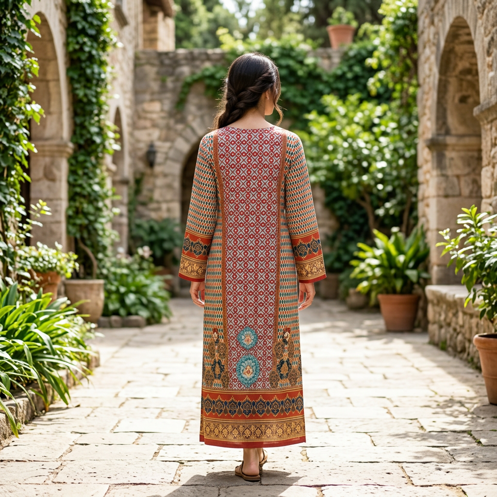 2XL/3XL Crystal Silky Digital Kaftan Printed 54"Long Jalabiya