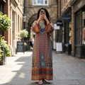 2XL/3XL Crystal Silky Digital Kaftan Printed 55"Long Jalabiya