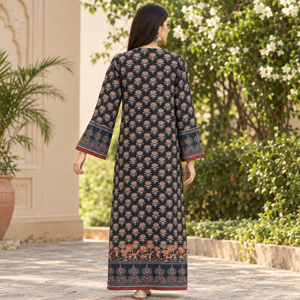 S/M Silky Digital Kaftan Printed 56"Long Jalabiya