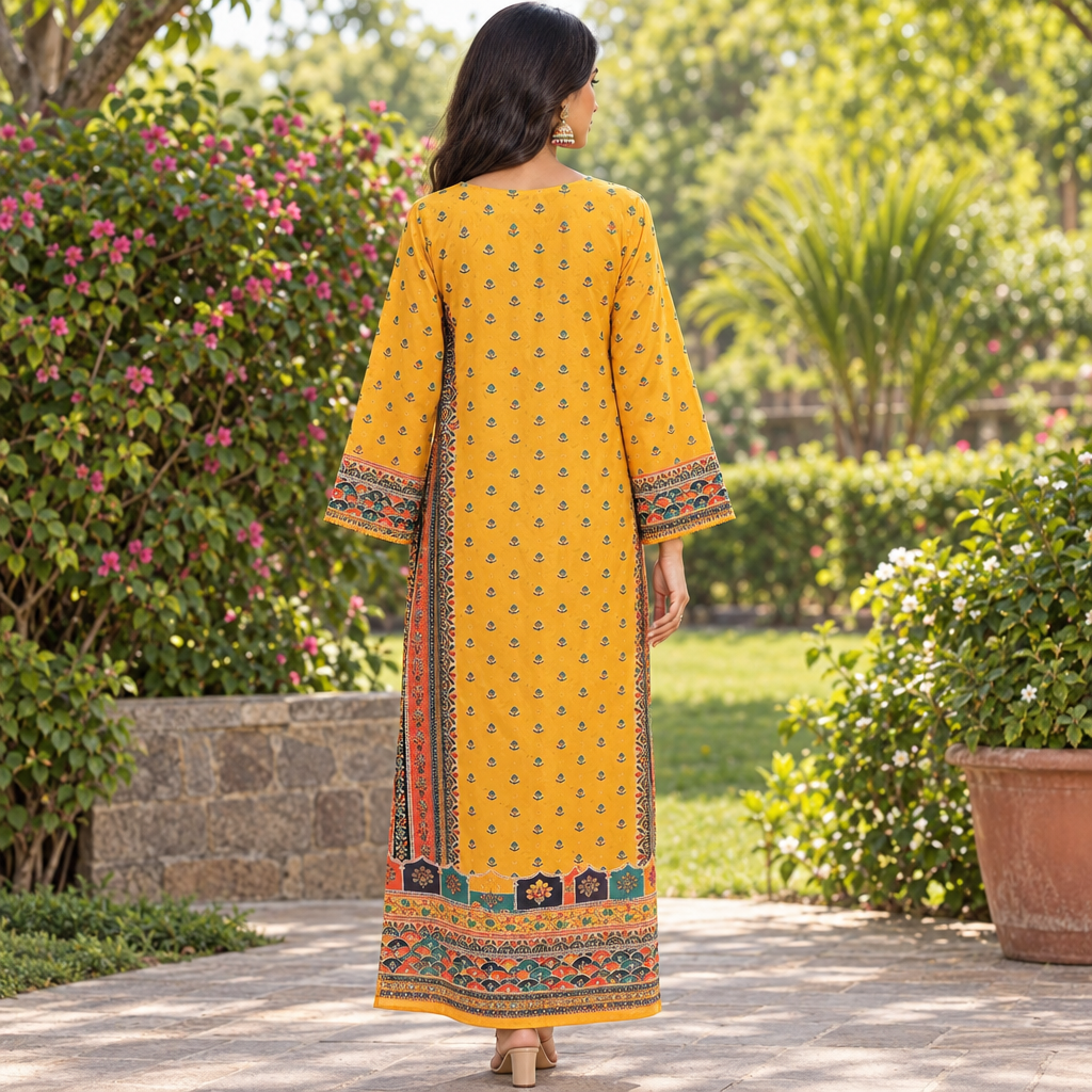 XS/S Silky Digital Kaftan Printed 55" Long Jalabiya