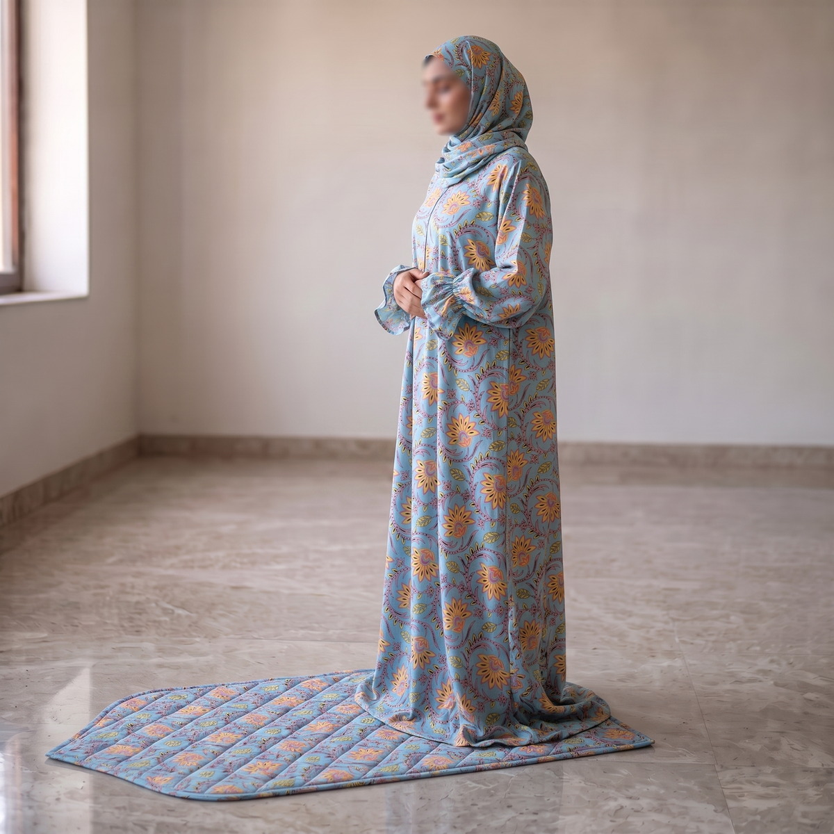 Elegant Abaya & Quilted Prayer Mat Set
