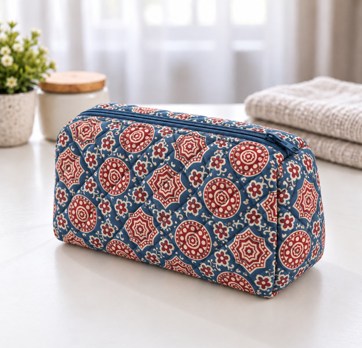 BG 2  Size Cotton Printed Cosmetic Bag With Zipper