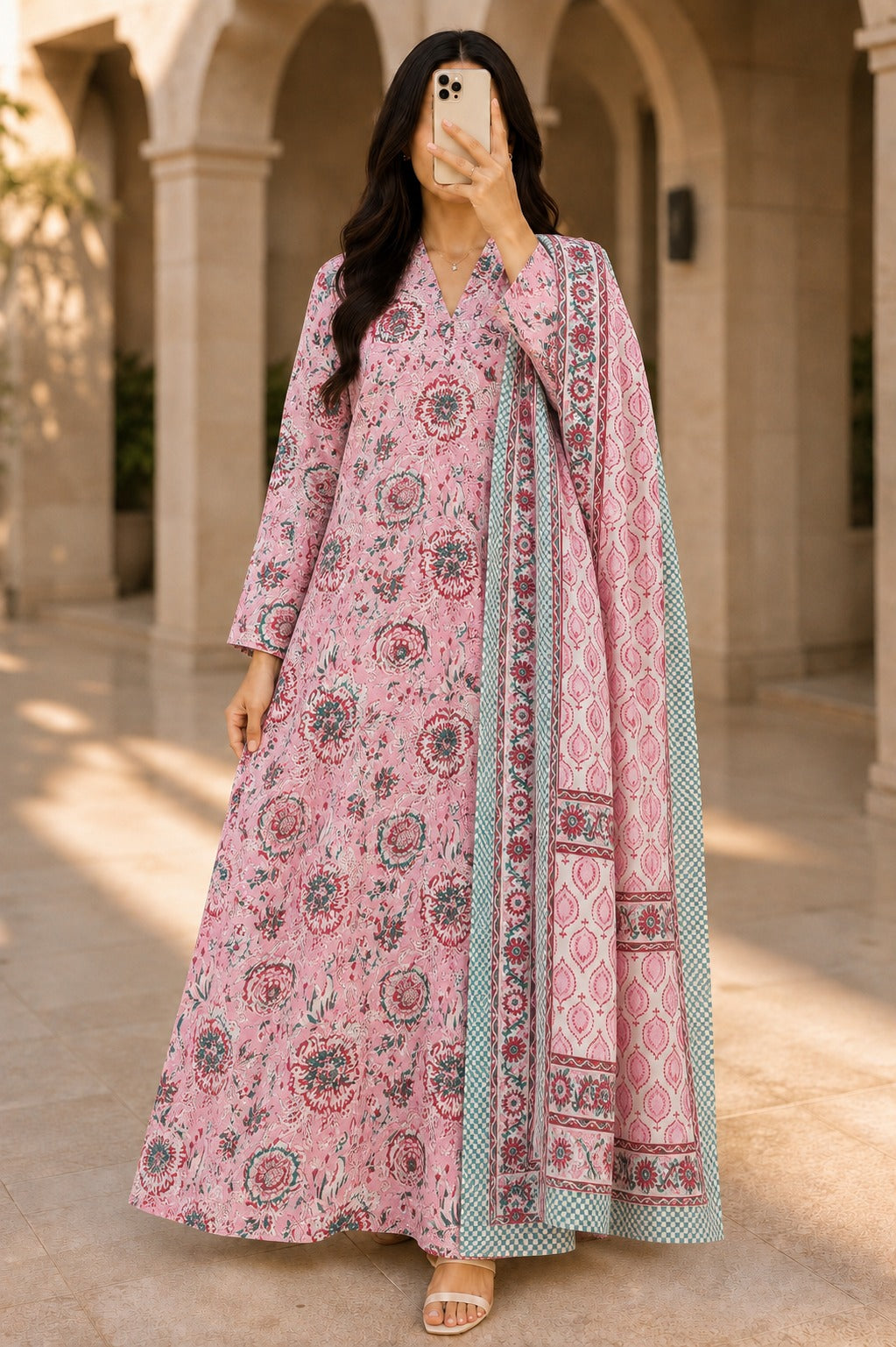 Teena 100% Premium Indian Cotton Jalabiya – Women’s Long Dress With Sheila.