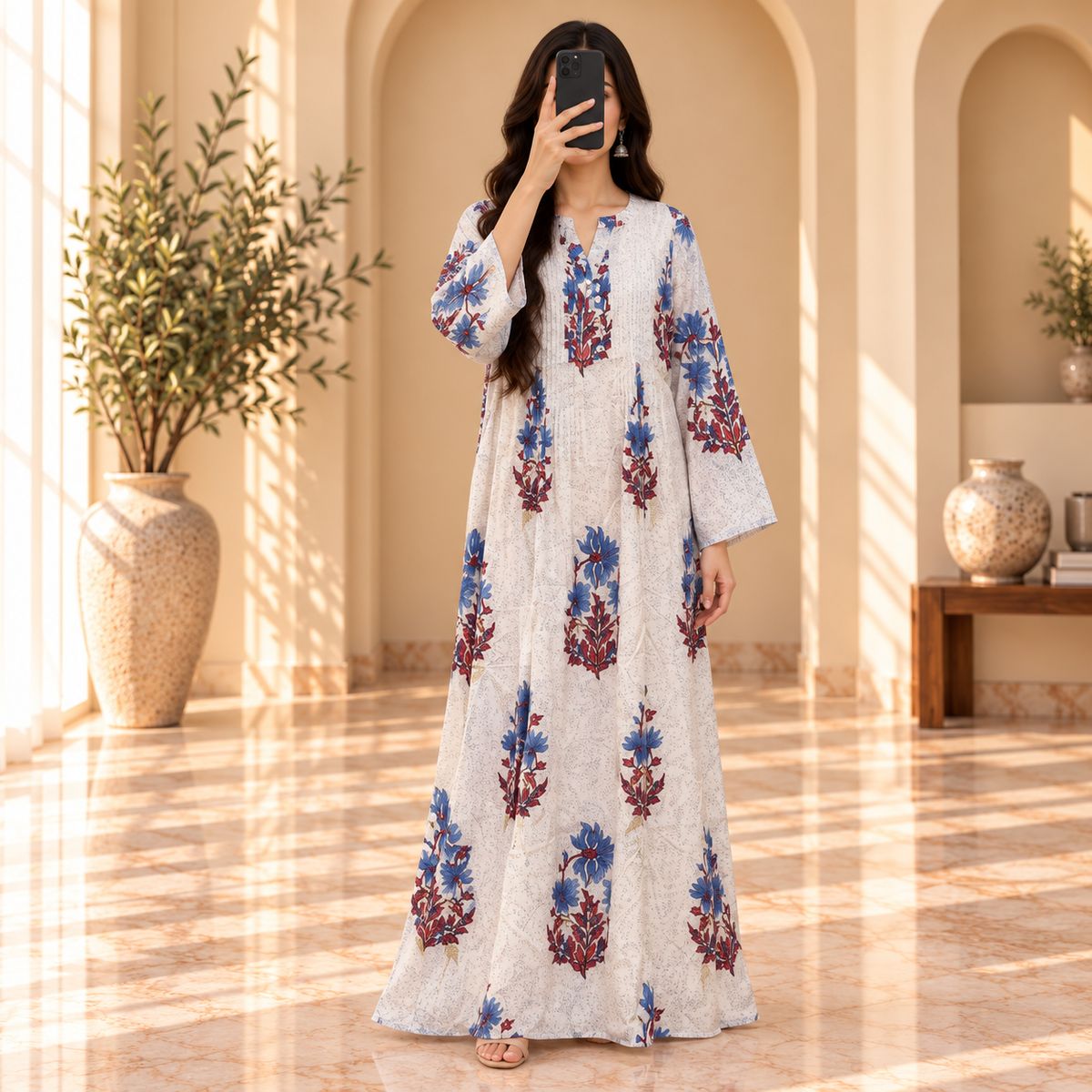 S/M Sparrow Crystal Printed Cotton Long Dress Jalabiya – 57
