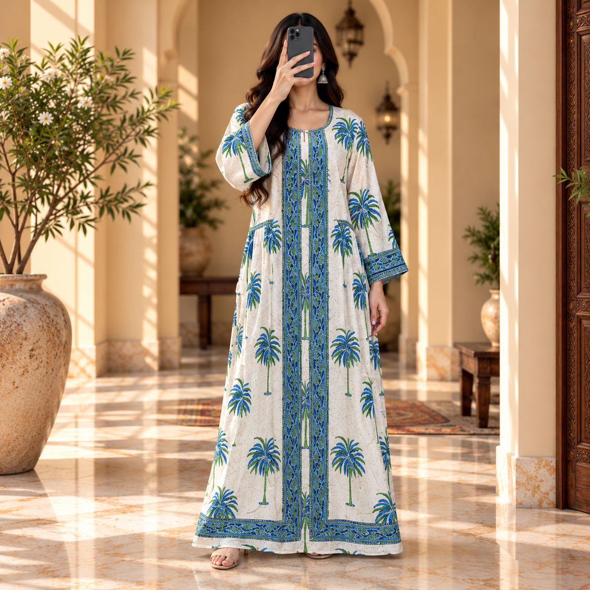 L/XL Bhopali Crystal Printed Cotton Long Dress Jalabiya – 57