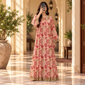 L-XL Nawaar Crystal Printed Cotton Dress 57" Long Jalabiya