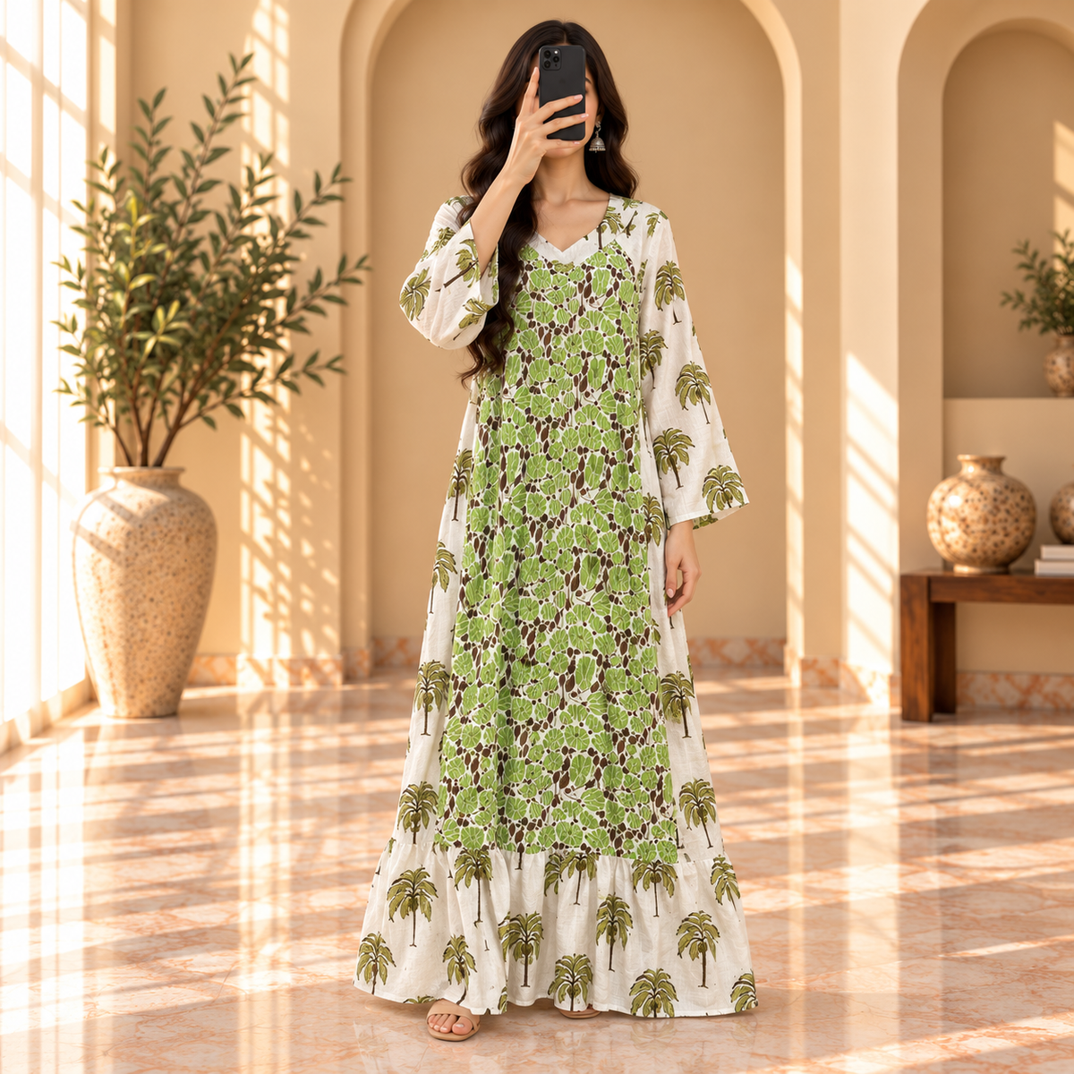 S/M Naija Crystal Printed Cotton Long Dress Jalabiya – 57