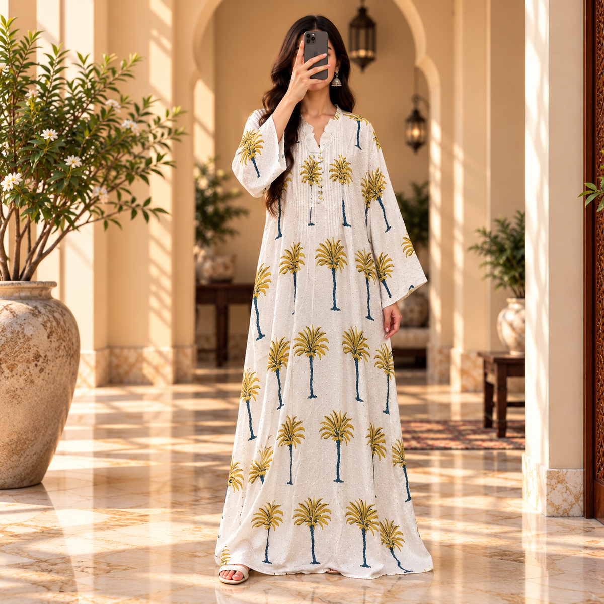 L/XL Sparrow Crystal Printed Cotton Long Dress Jalabiya – 57