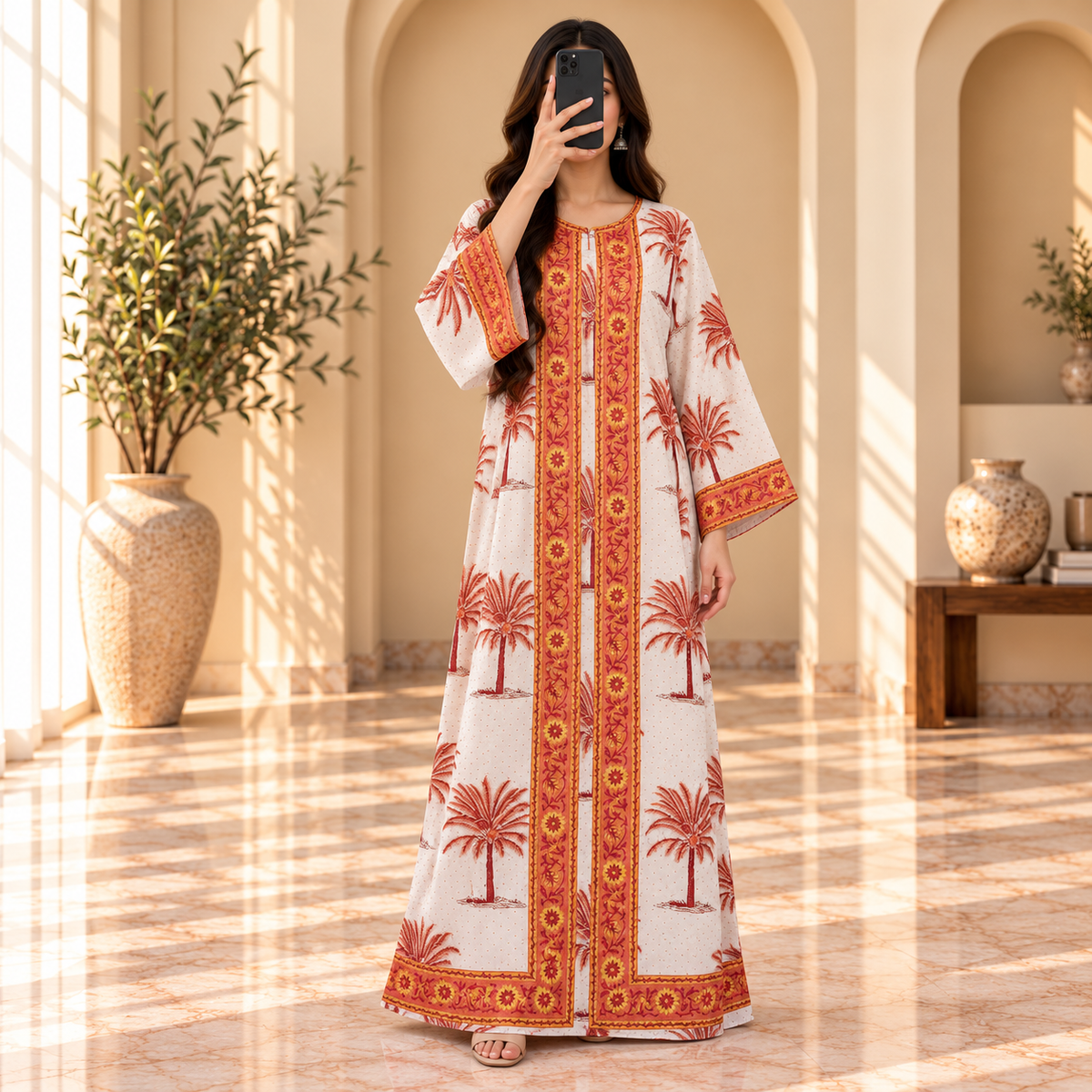 S/M Bhopali Crystal Printed Cotton Long Dress Jalabiya – 57"
