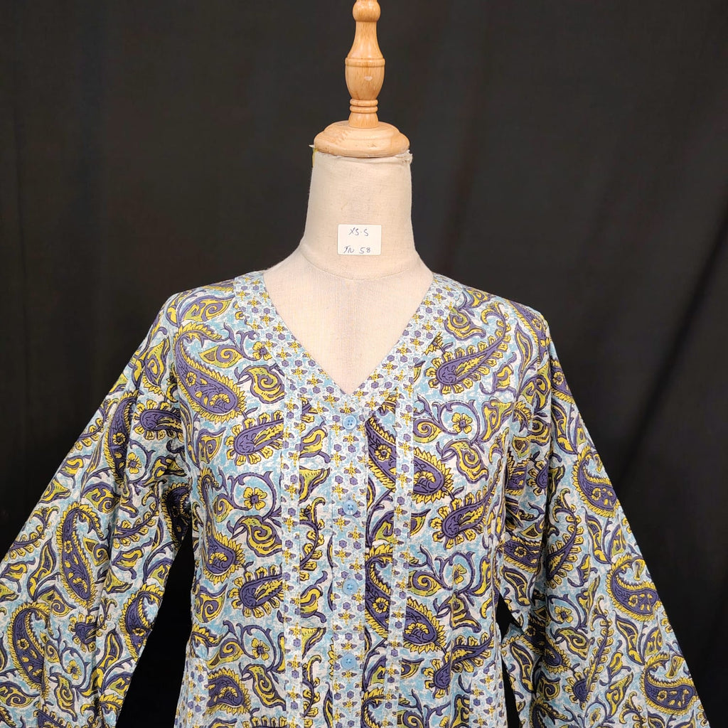 XS-S Tulip Cotton Printed Dress 54" Long Jalabiya