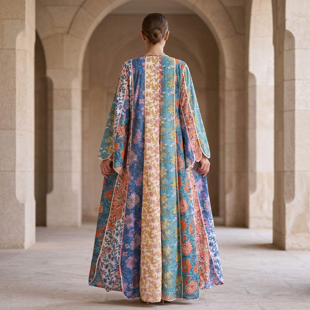 L-XL Meher Multi Printed Cotton Dress 57" Long Jalabiya