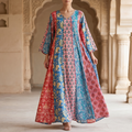 L-XL Meher Multi Printed Cotton Dress 57" Long Jalabiya