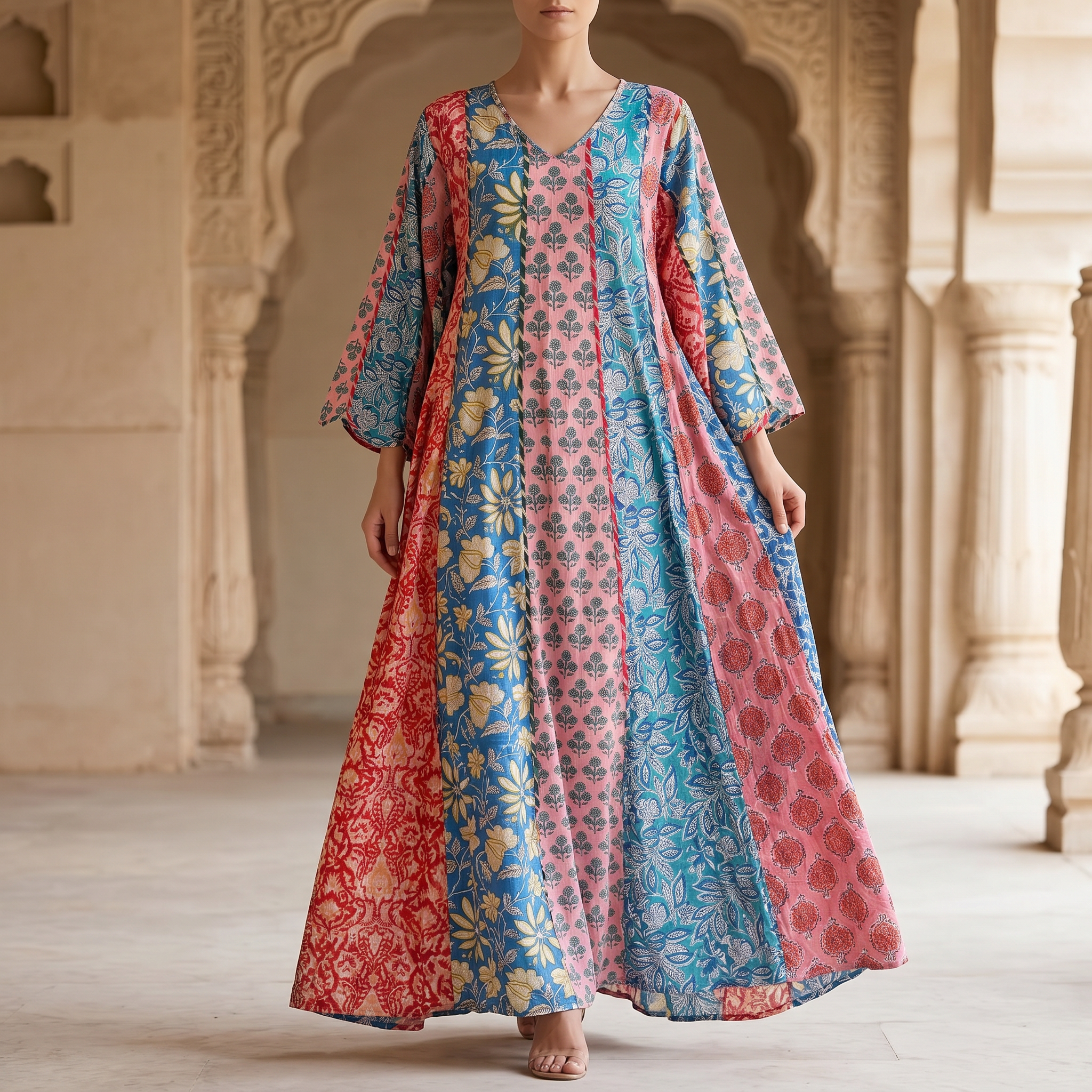 L-XL Meher Multi Printed Cotton Dress 57" Long Jalabiya