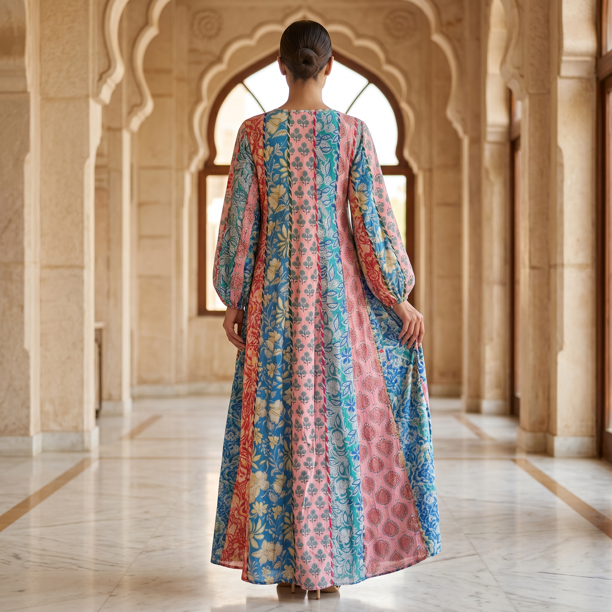 L-XL Meher Multi Printed Cotton Dress 57" Long Jalabiya