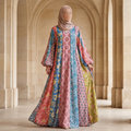 2XL-3XL Meher Multi Printed Cotton Dress 57" Long Jalabiya