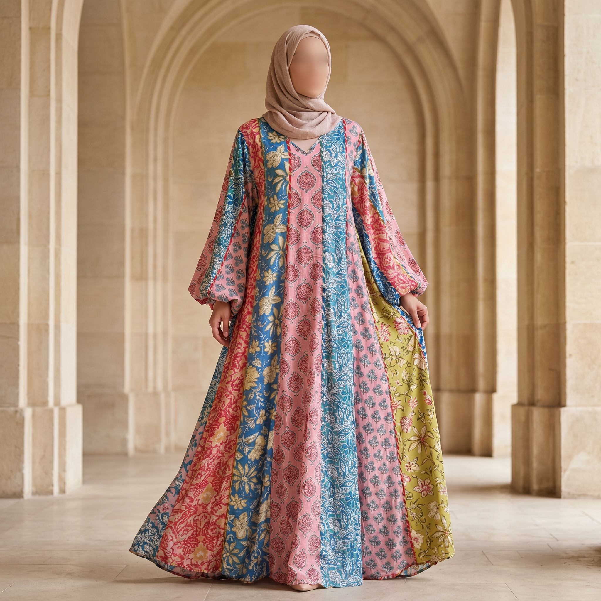 2XL-3XL Meher Multi Printed Cotton Dress 57" Long Jalabiya