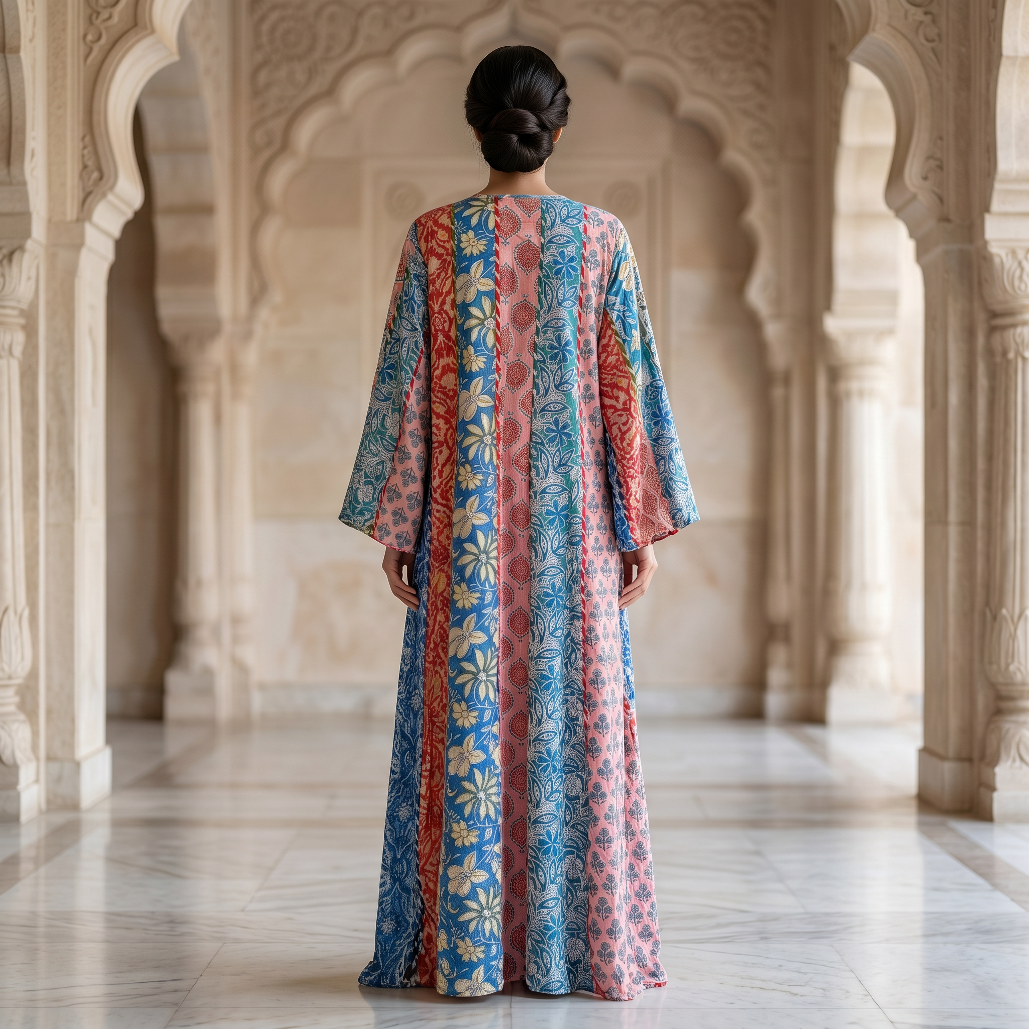 2XL-3XL Meher Multi Printed Cotton Dress 57" Long Jalabiya