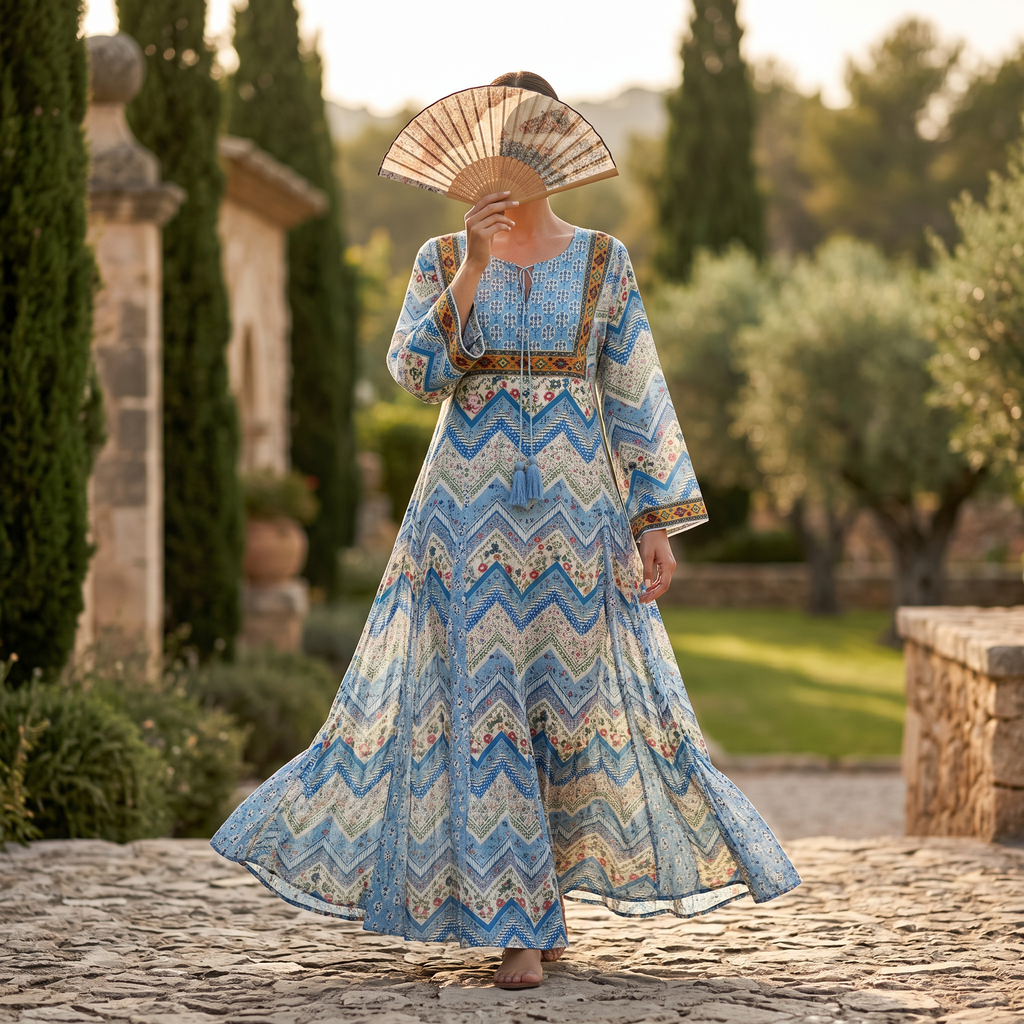 S-M Anaya Printed Cotton Dress 57" Long Jalabiya TN 151