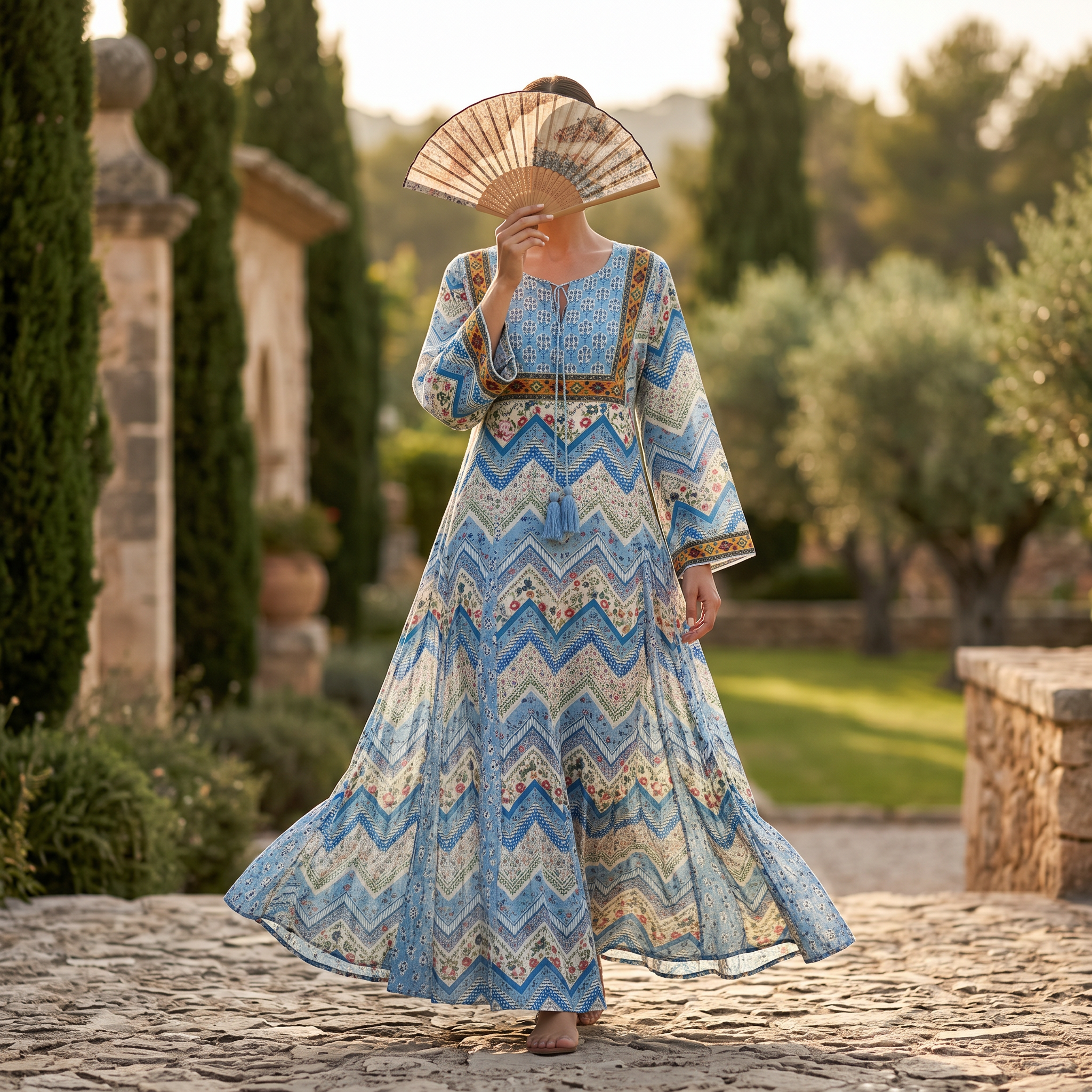 S-M Anaya Printed Cotton Dress 57" Long Jalabiya TN 151