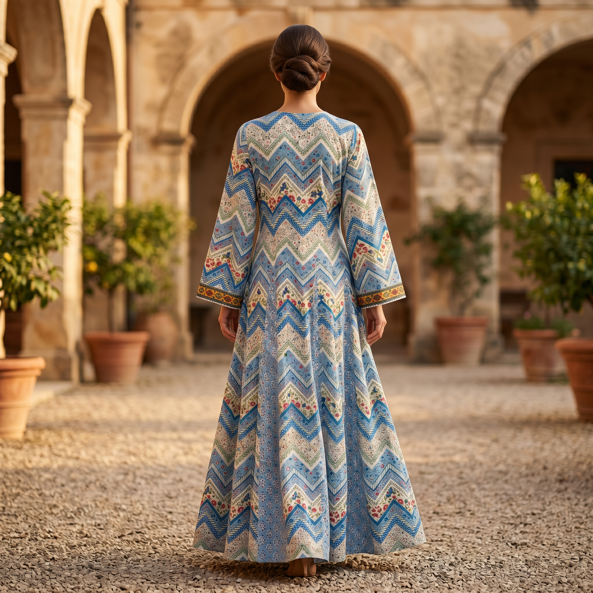 S-M Anaya Printed Cotton Dress 57" Long Jalabiya TN 151