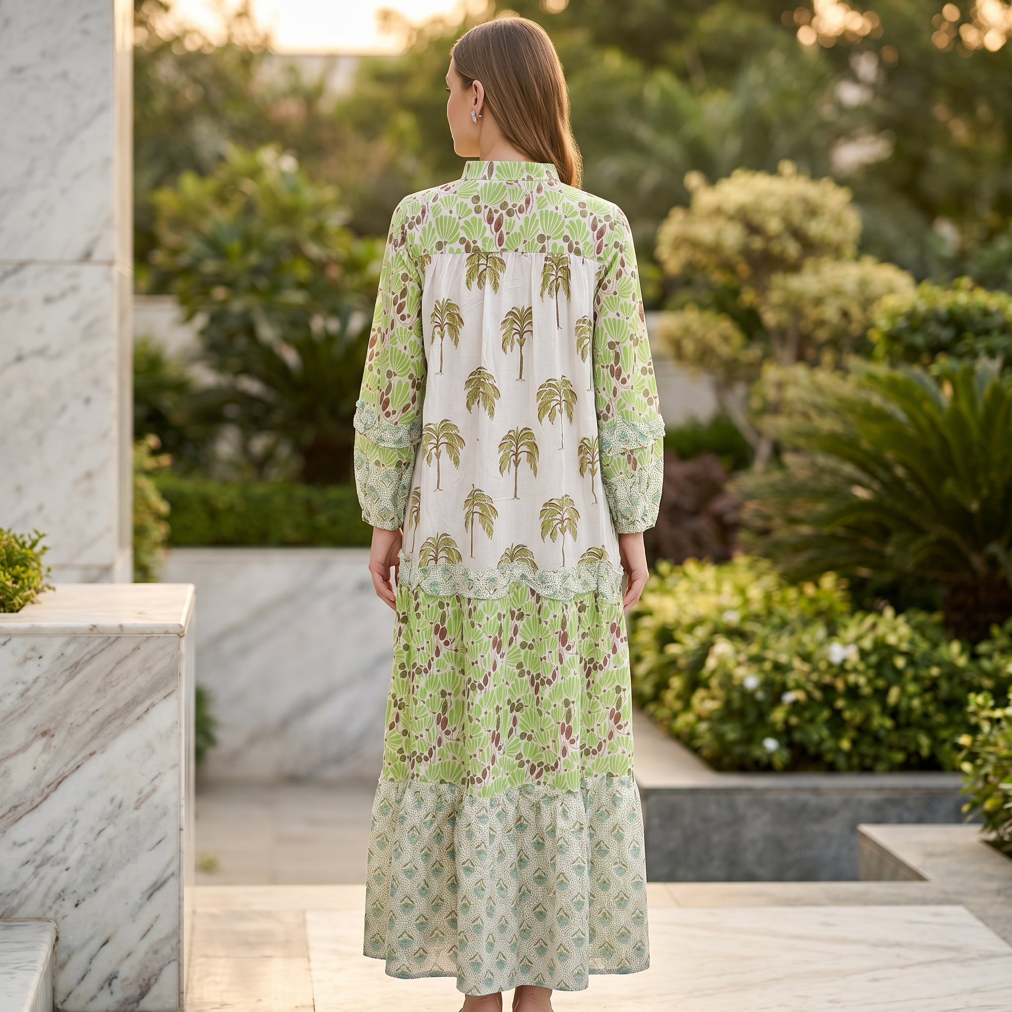 S-M Elle Printed Cotton Dress 57" Long Jalabiya TN 159