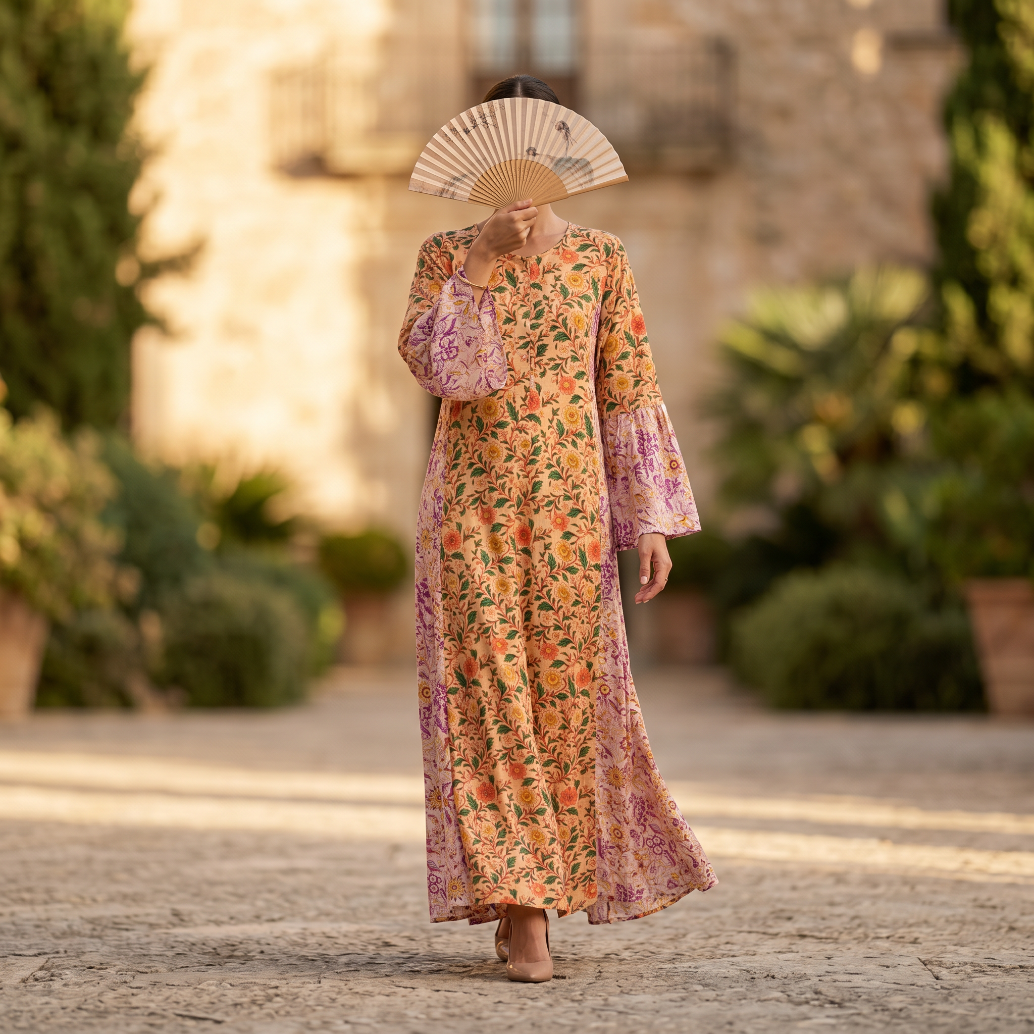 S-M Marry Printed Cotton Dress 57" Long Jalabiya TN 199