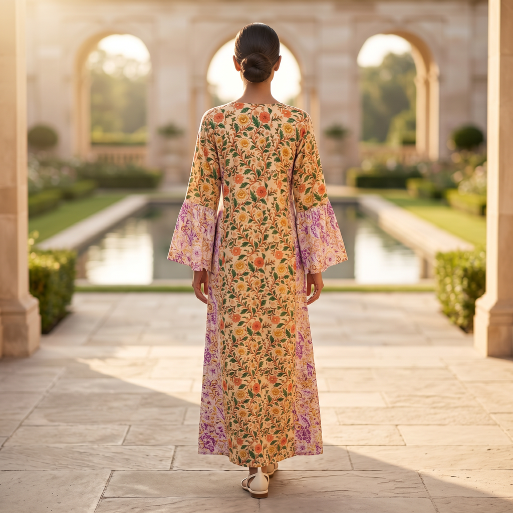 S-M Marry Printed Cotton Dress 57" Long Jalabiya TN 199