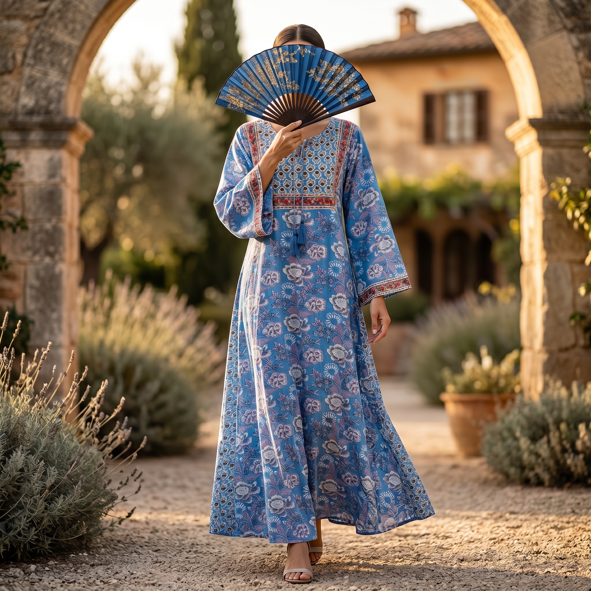S-M Anaya Printed Cotton Dress 57" Long Jalabiya TN 200