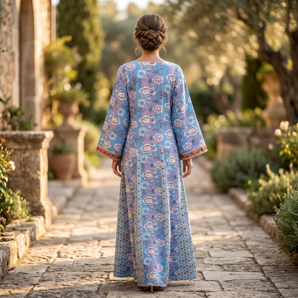 S-M Anaya Printed Cotton Dress 57" Long Jalabiya TN 200