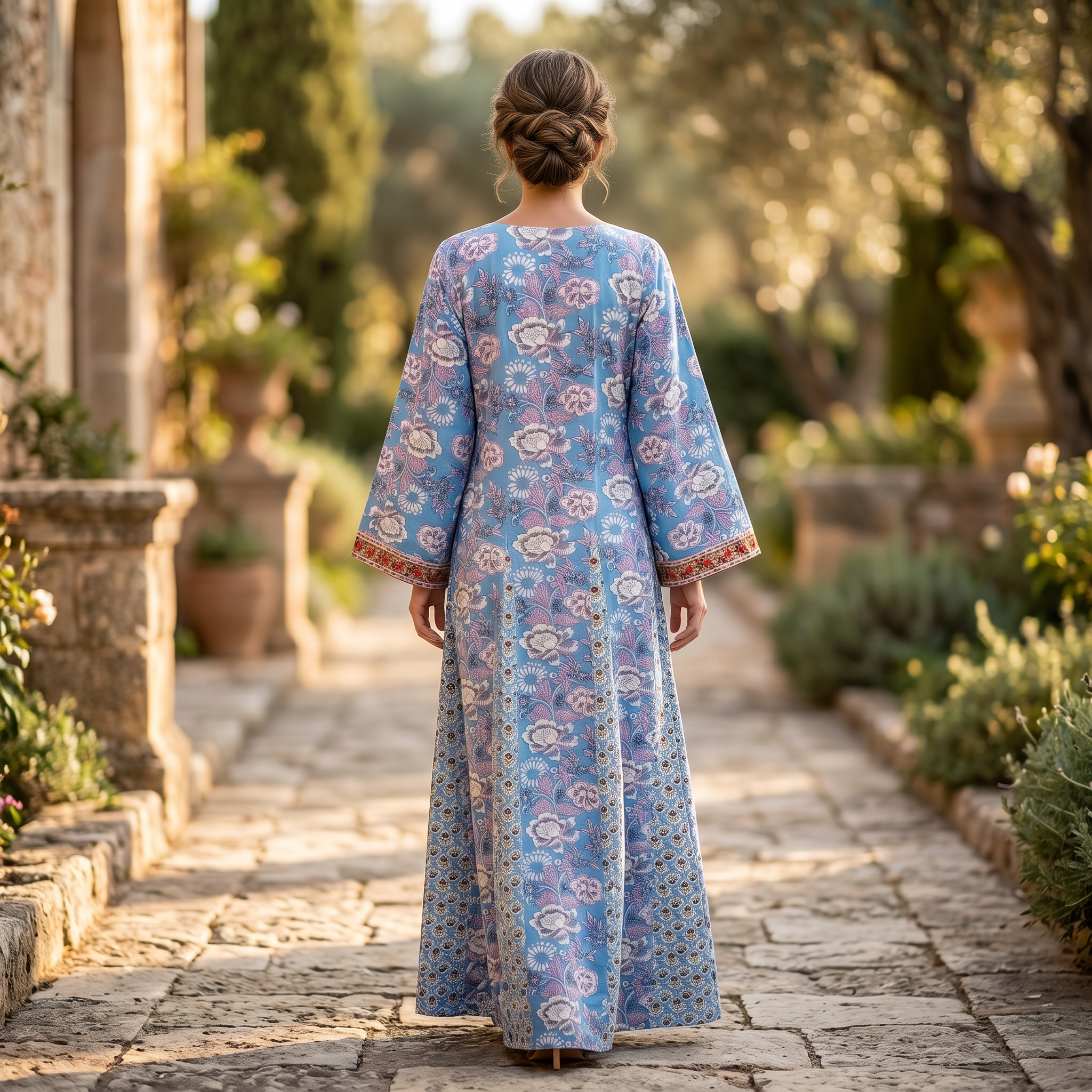 S-M Anaya Printed Cotton Dress 57" Long Jalabiya TN 200