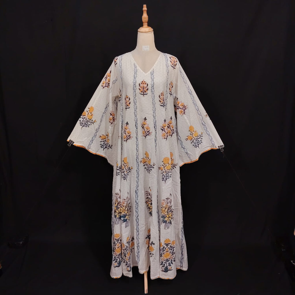 XS-S Meher Crystal Printed Cotton Dress 54" Long Jalabiya TN 201