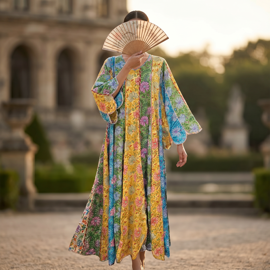 S-M Meher Crystal Printed Poly Silk Dress 57" Long Jalabiya TN 208