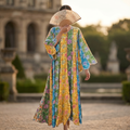 S-M Meher Crystal Printed Poly Silk Dress 57" Long Jalabiya TN 208