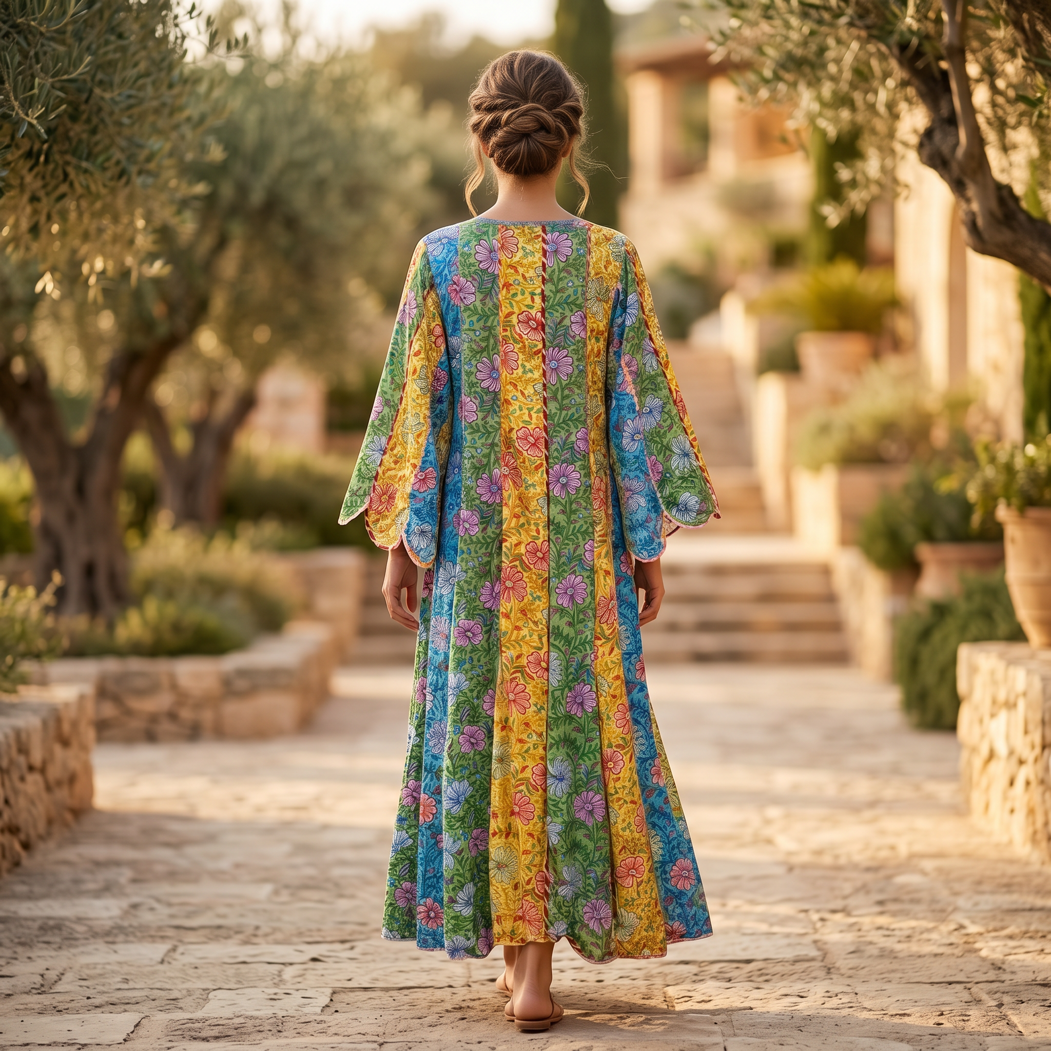 S-M Meher Crystal Printed Poly Silk Dress 57" Long Jalabiya TN 208