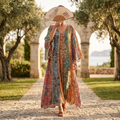 S-M Meher Crystal Printed Poly Silk Dress 57" Long Jalabiya TN 209