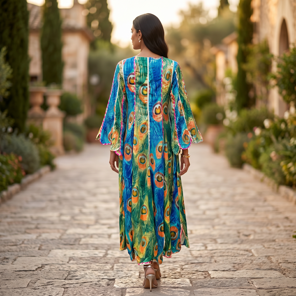 XS-S Meher Crystal Printed Cotton Dress 54" Long Jalabiya TN 211