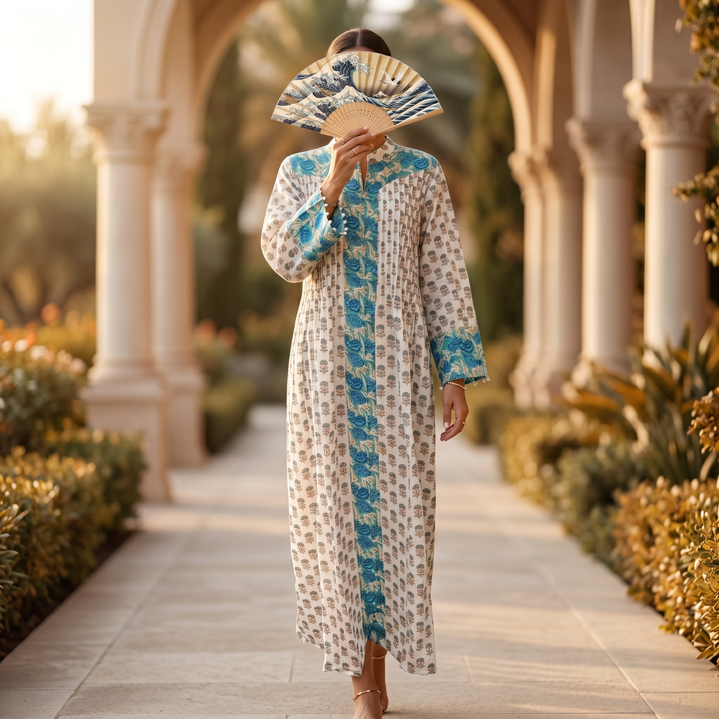 L/XL Aafreen Printed Cotton Dress 57" Long Jalabiya TN 213